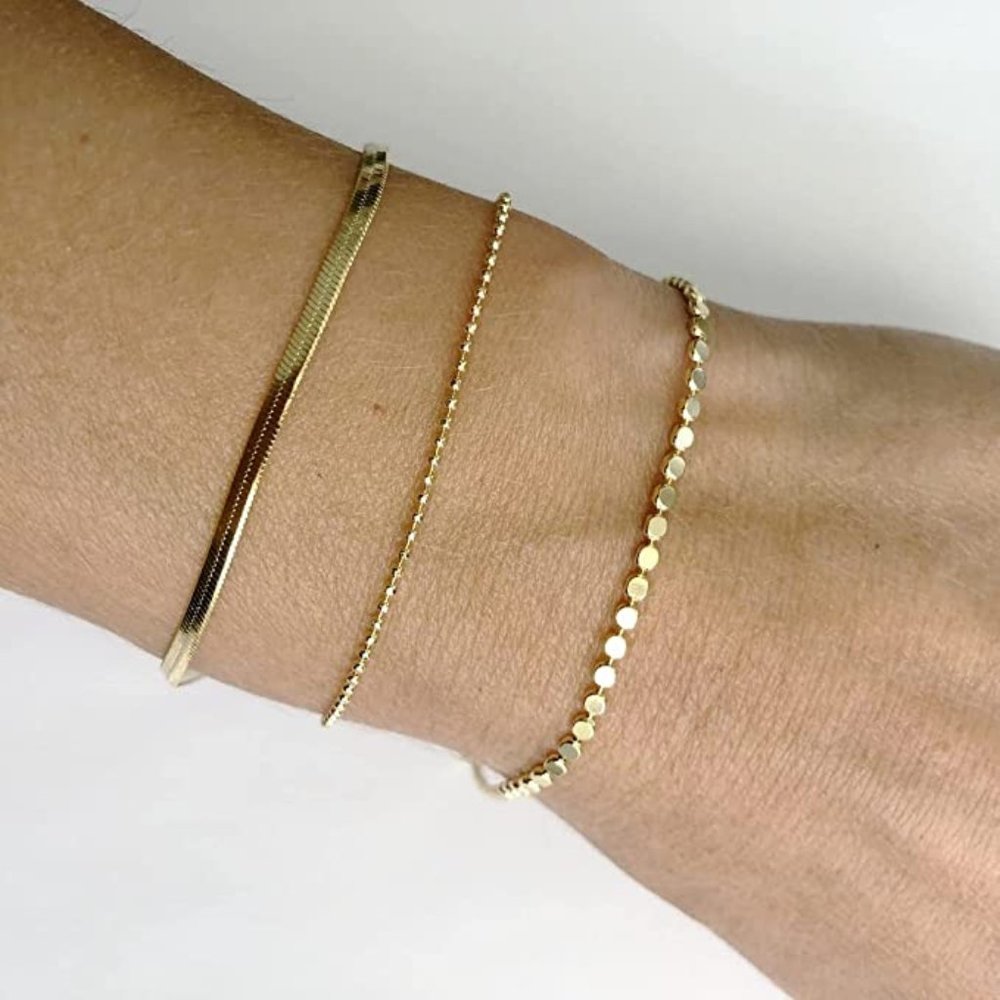 Women 14K Gold Plated Lightweight Chain Bracelet Herringbone Twisted Rope Box - Picture 2 of 5